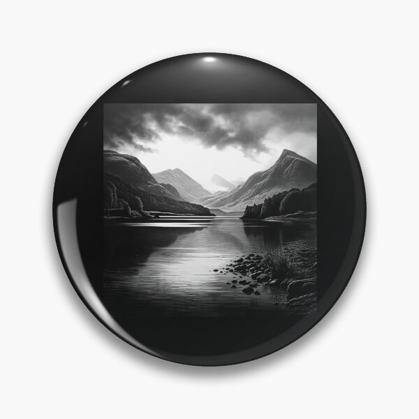 Item preview, Black and White Mountain Lake Landscape designed and sold by inkoutninja.