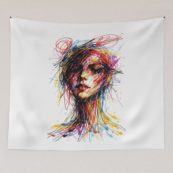 Item preview, Fiery Scribble Emotional Whirl Portrait designed and sold by RamyGallery.