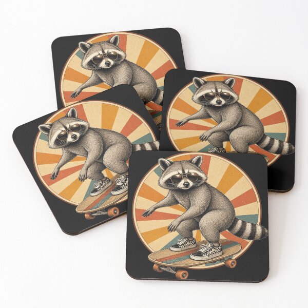 Item preview, Retro Skater Raccoon Vintage Badge designed and sold by Zenvique Art.