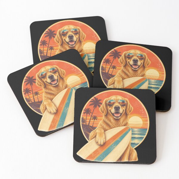 Item preview, Vintage Surfer Dog Golden Retriever Sunset designed and sold by Zenvique Art.