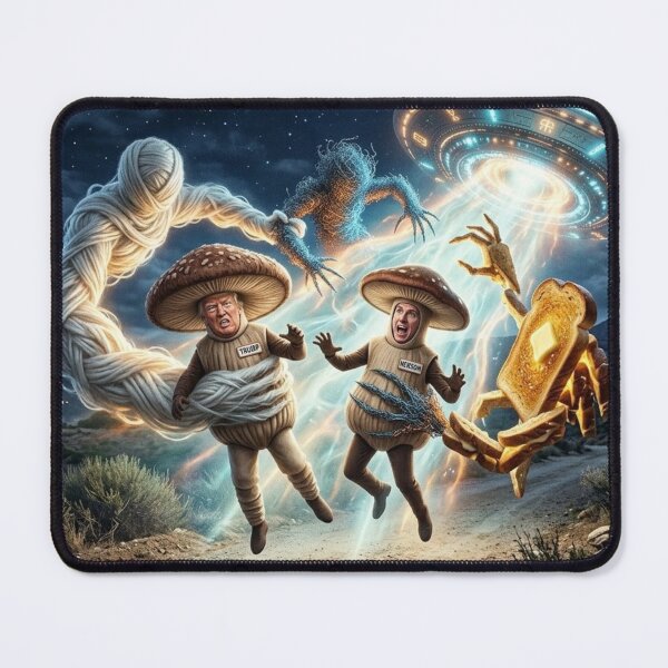 Item preview, Donald Trump, Gavin Newsom Mushrooms Abducted by Aliens designed and sold by Uniqueartai.
