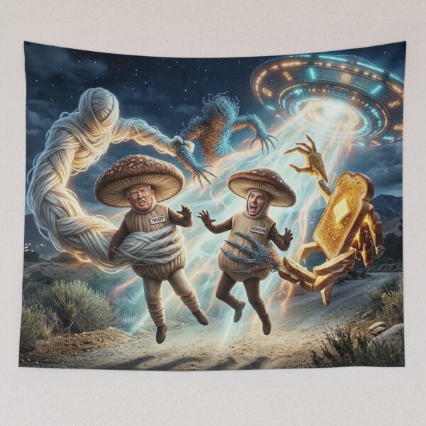 Item preview, Donald Trump, Gavin Newsom Mushrooms Abducted by Aliens designed and sold by Uniqueartai.