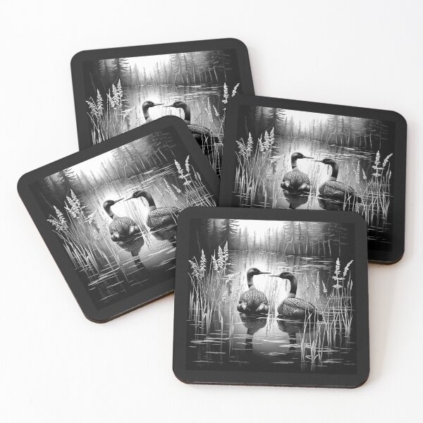 Item preview, Black and White Loons on Peaceful Lake designed and sold by inkoutninja.