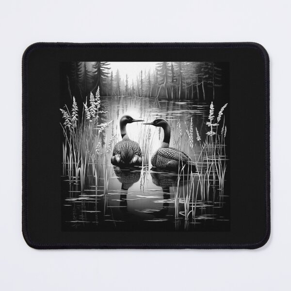 Item preview, Black and White Loons on Peaceful Lake designed and sold by inkoutninja.