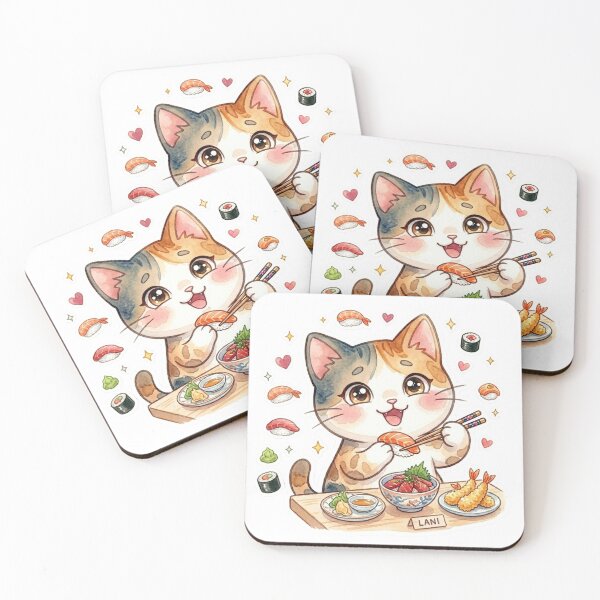 Item preview, Lani Sushi Cat – Cute Kawaii Japanese Food Watercolor Sticker designed and sold by LaniDigitalNook.