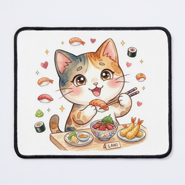 Item preview, Lani Sushi Cat – Cute Kawaii Japanese Food Watercolor Sticker designed and sold by LaniDigitalNook.
