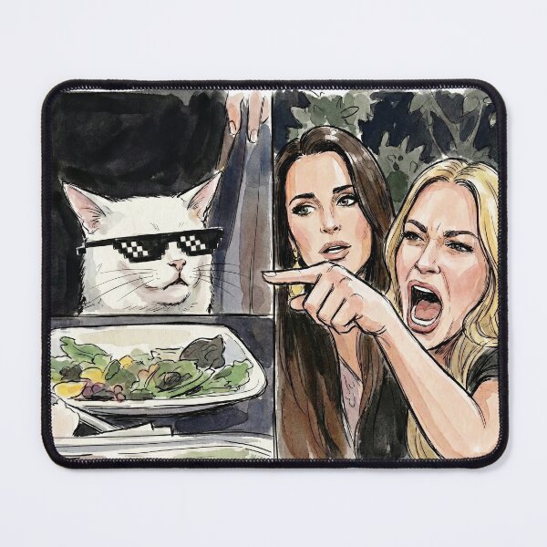 Item preview, Woman Yelling at a Cat Meme - Watercolor "Thug Life" Edition designed and sold by PixelsTelas.