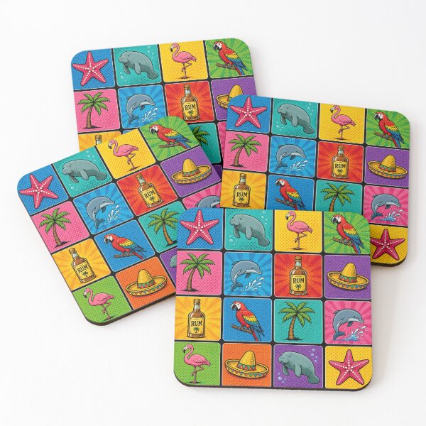 Item preview, Memory card game in pop art style - Parrot, Manatee, Palm Tree, Rum, Mexico, Dolphin, Flamingo, Starfish designed and sold by darky72.
