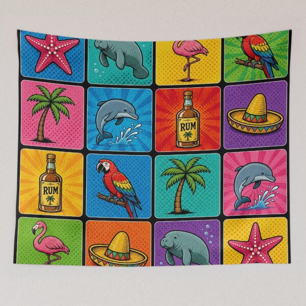 Item preview, Memory card game in pop art style - Parrot, Manatee, Palm Tree, Rum, Mexico, Dolphin, Flamingo, Starfish designed and sold by darky72.