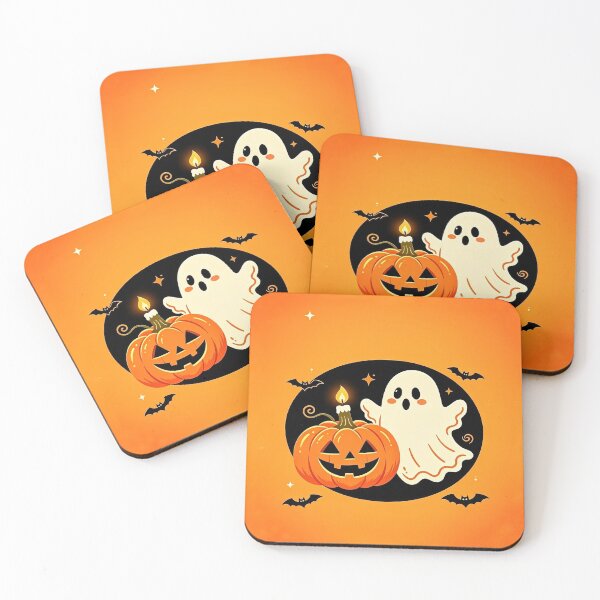 Item preview, Cute Ghost and Jack-o-Lantern Halloween Illustration designed and sold by AwakenFah.