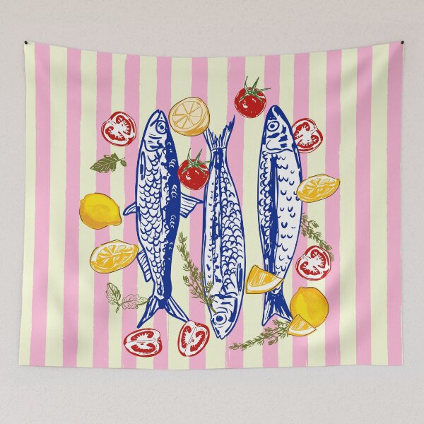 Item preview, Mediterranean Sardines Lemons and Tomatoes Coastal Summer Art designed and sold by MaiZephyr.
