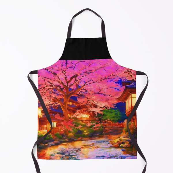 Item preview, Neon Sakura Japanese Town – Digital Riverside Spring Scene designed and sold by EmeraldeaArt.