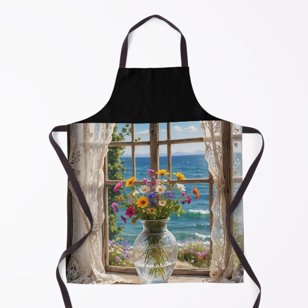 Item preview, Coastal Window Wildflowers – Ocean Breeze Cottage Scene designed and sold by EmeraldeaArt.