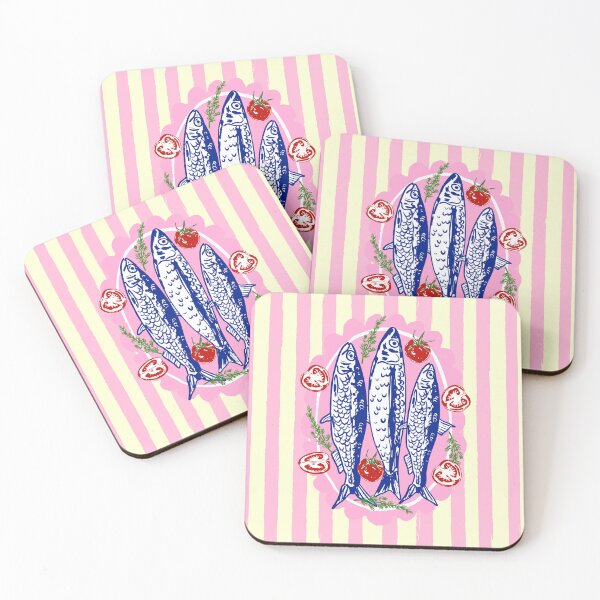 Item preview, Tomato and Sardines Pink Stripes Summer Coastal Illustration designed and sold by MaiZephyr.