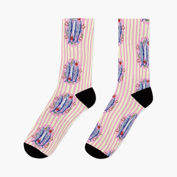 Item preview, Tomato and Sardines Pink Stripes Summer Coastal Illustration designed and sold by MaiZephyr.
