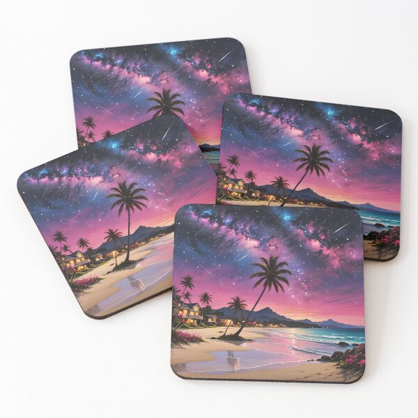 Item preview, Purple Sunset Beach – Coastal Homes Palm Evening Lights designed and sold by EmeraldeaArt.
