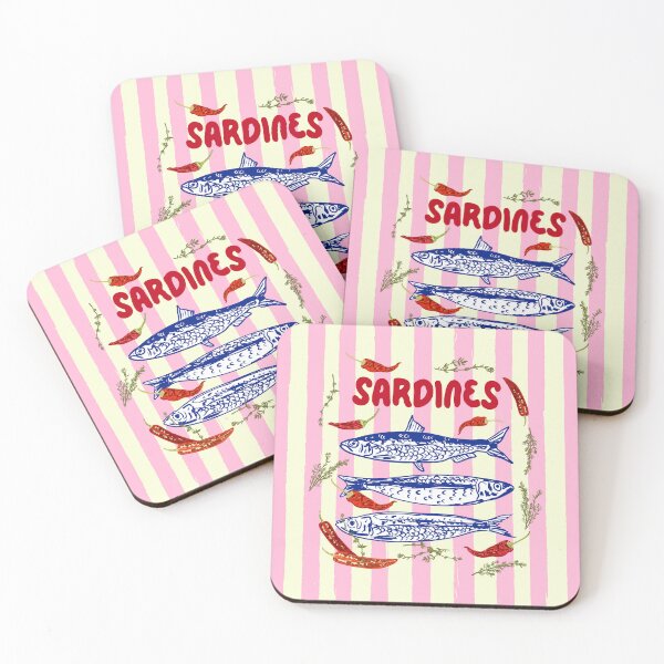 Item preview, Spicy Sardines Mediterranean Summer Pink Stripes Illustration designed and sold by MaiZephyr.