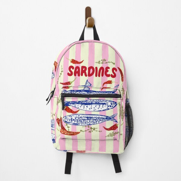 Item preview, Spicy Sardines Mediterranean Summer Pink Stripes Illustration designed and sold by MaiZephyr.