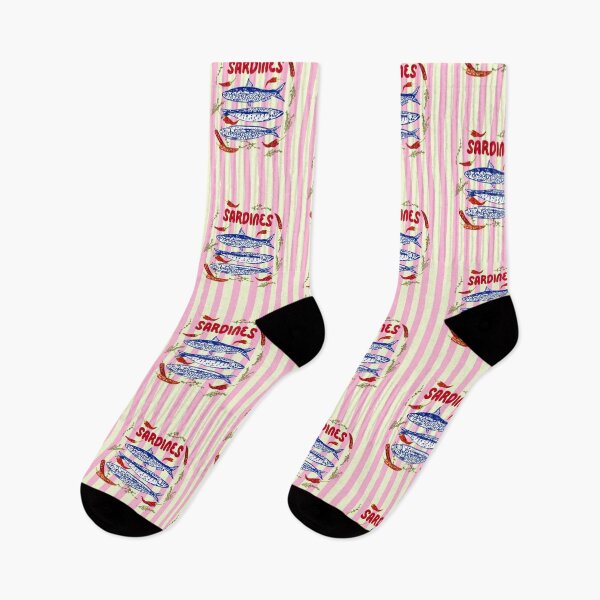 Item preview, Spicy Sardines Mediterranean Summer Pink Stripes Illustration designed and sold by MaiZephyr.