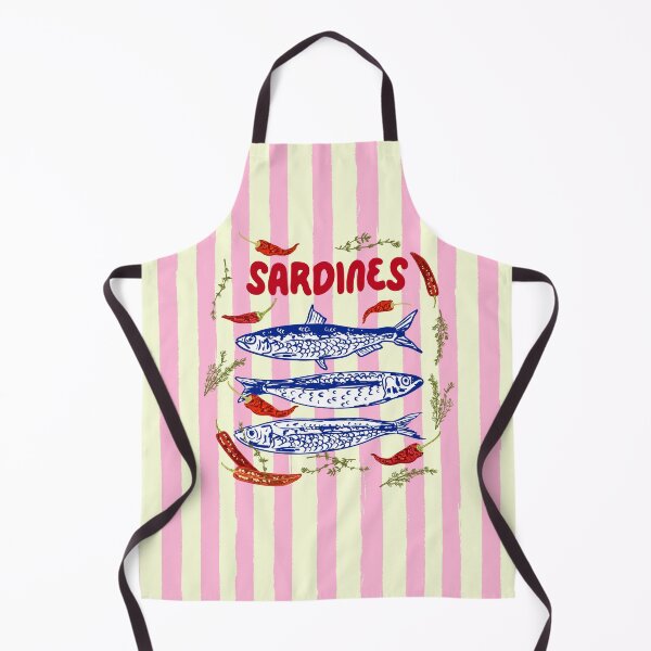 Item preview, Spicy Sardines Mediterranean Summer Pink Stripes Illustration designed and sold by MaiZephyr.