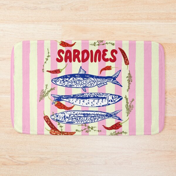 Item preview, Spicy Sardines Mediterranean Summer Pink Stripes Illustration designed and sold by MaiZephyr.