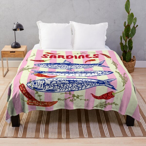 Item preview, Spicy Sardines Mediterranean Summer Pink Stripes Illustration designed and sold by MaiZephyr.