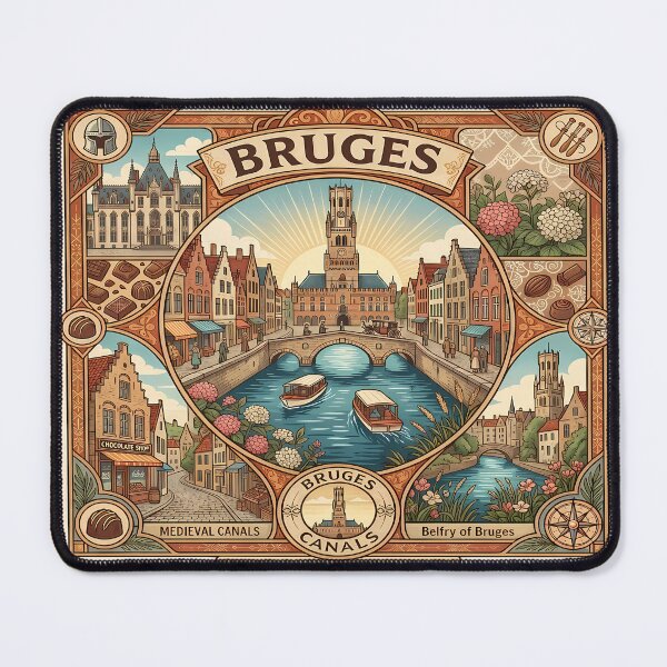 Item preview, Bruges Medieval Canals & Travel Poster Illustration designed and sold by Alice Cristalis.