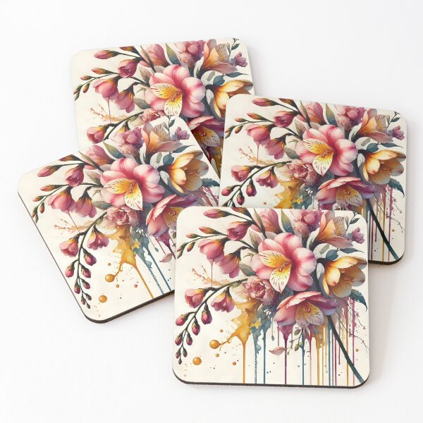 Item preview, Watercolor Freesias – Dripping Floral Bouquet Art designed and sold by EmeraldeaArt.