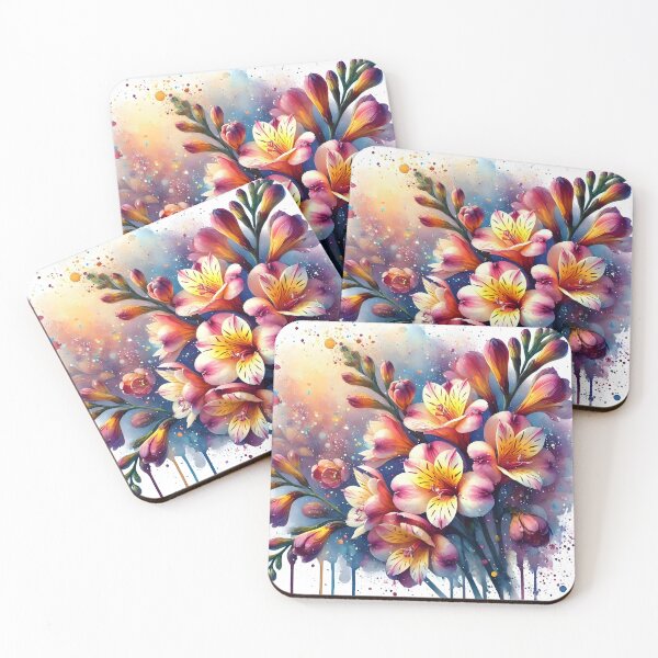 Item preview, Loose Watercolor Freesias – Pink and Yellow Floral Bouquet designed and sold by EmeraldeaArt.