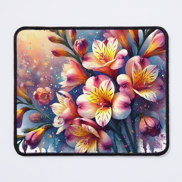 Item preview, Loose Watercolor Freesias – Pink and Yellow Floral Bouquet designed and sold by EmeraldeaArt.