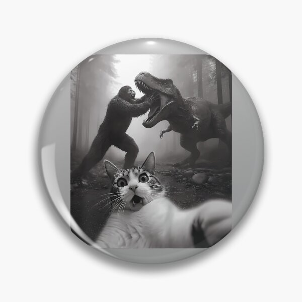 Item preview, Cat Selfie with Bigfoot Fighting T-Rex Dinosaur Funny Meme designed and sold by GreggRoss.
