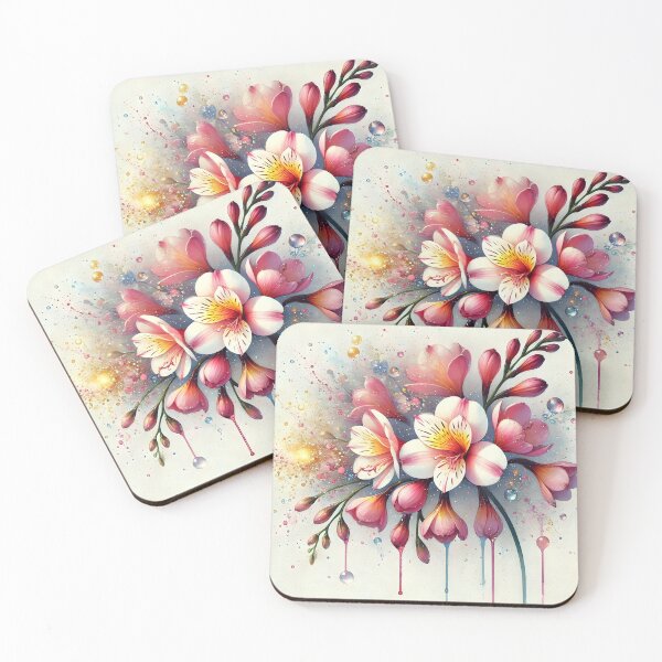 Item preview, Airy Aquarelle Freesias — Freesia alba Freesia refracta in Soft Pink Washes designed and sold by EmeraldeaArt.