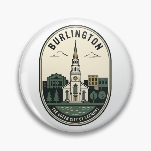 Item preview, Retro Burlington Vermont Queen City Skyline Badge designed and sold by k3rstman1.