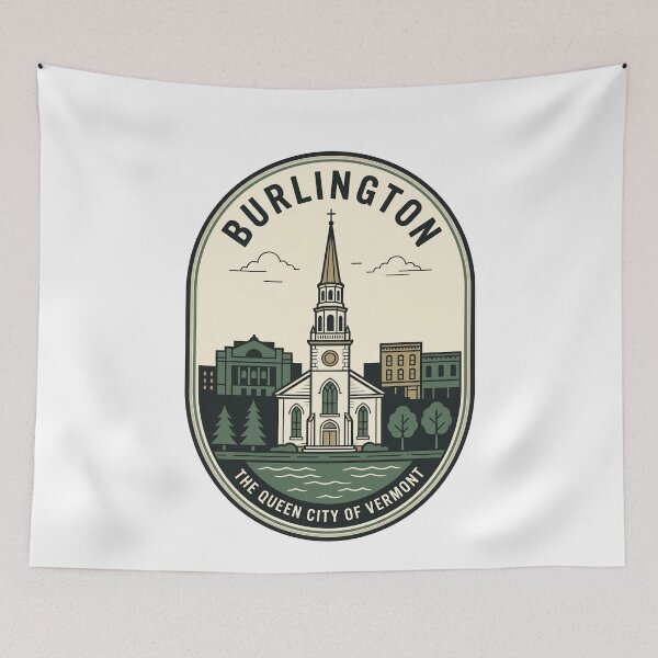 Item preview, Retro Burlington Vermont Queen City Skyline Badge designed and sold by k3rstman1.
