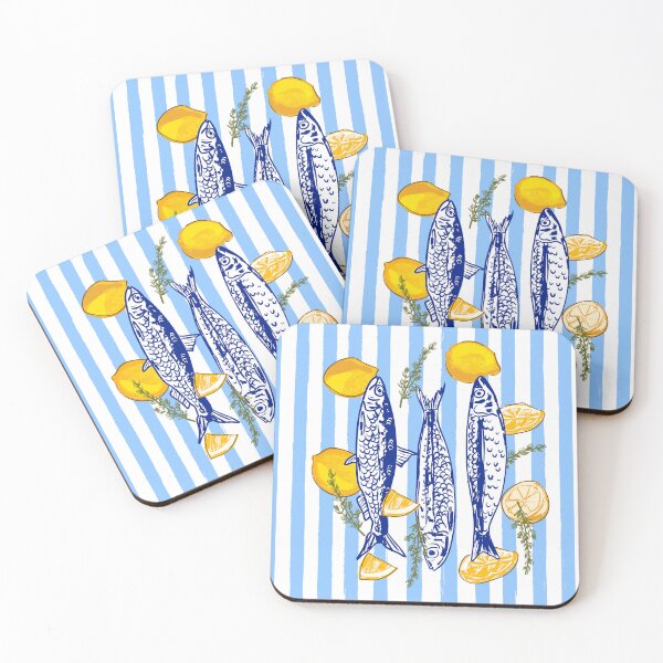Item preview, Lemons and Sardines Summer Coastal Mediterranean Illustration designed and sold by MaiZephyr.