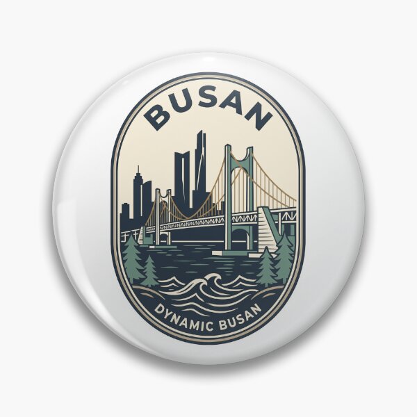 Item preview, Dynamic Busan South Korea Retro Skyline Badge designed and sold by k3rstman1.