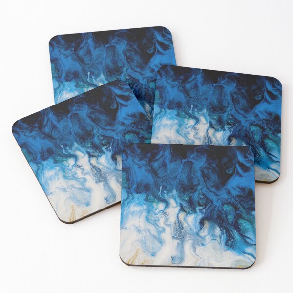 Item preview, Oceanic Blue & Gold Flow – Abstract Fluid Art Marble Painting designed and sold by PourtionOfArt.