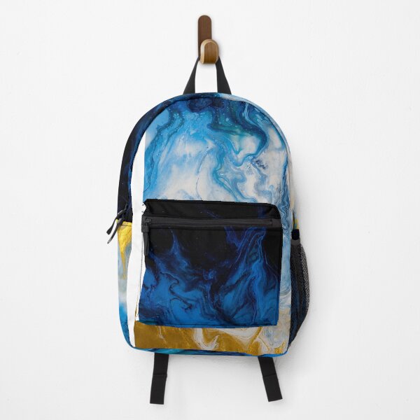 Item preview, Oceanic Blue & Gold Flow – Abstract Fluid Art Marble Painting designed and sold by PourtionOfArt.