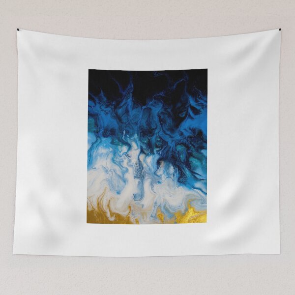 Item preview, Oceanic Blue & Gold Flow – Abstract Fluid Art Marble Painting designed and sold by PourtionOfArt.