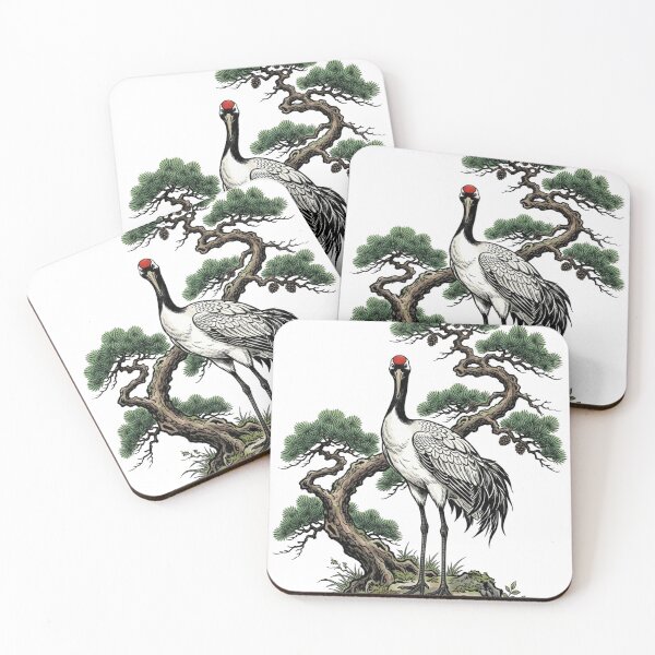 Item preview, Japanese Crane and Pine Tree Ukiyo-e Style - Traditional Symbol of Longevity and Good Fortune designed and sold by vekotpu.
