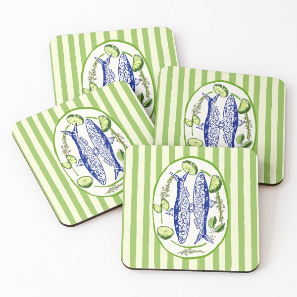 Item preview, Sardines and Lime Stripes Coastal Summer Illustration designed and sold by MaiZephyr.