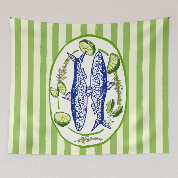 Item preview, Sardines and Lime Stripes Coastal Summer Illustration designed and sold by MaiZephyr.