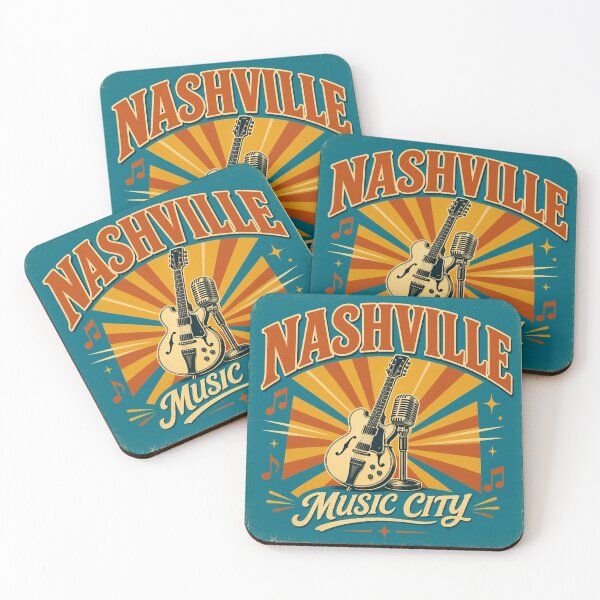 Item preview, Nashville Music City Vintage Retro Guitar & Microphone Art designed and sold by zohocreations.