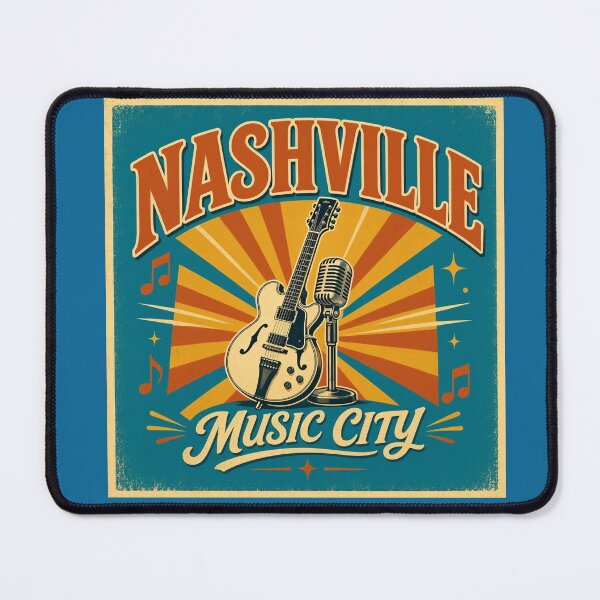 Item preview, Nashville Music City Vintage Retro Guitar & Microphone Art designed and sold by zohocreations.