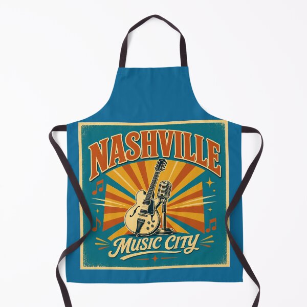 Item preview, Nashville Music City Vintage Retro Guitar & Microphone Art designed and sold by zohocreations.