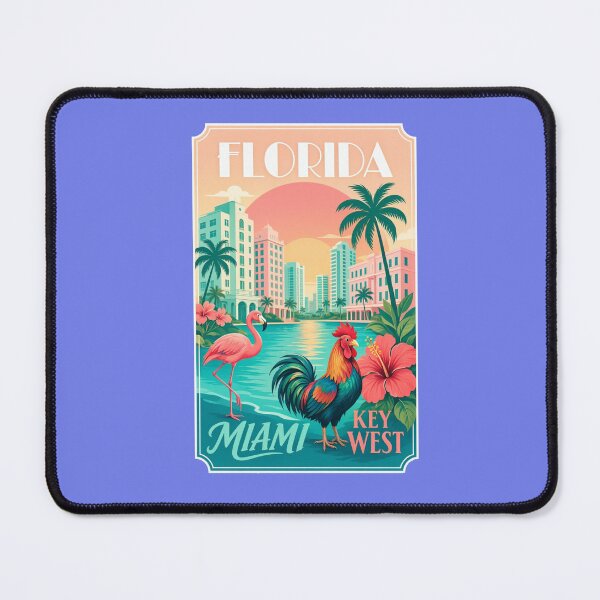 Item preview, Florida Miami Key West Retro Travel Poster Flamingo Rooster Art designed and sold by zohocreations.