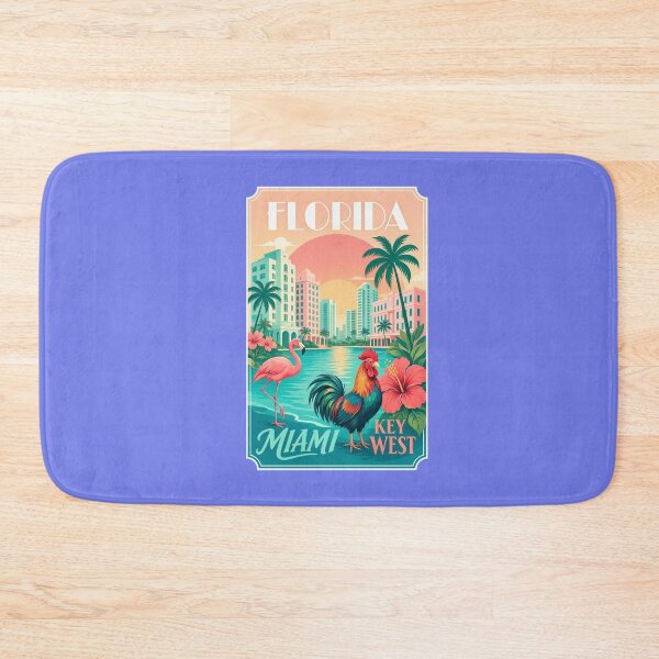 Item preview, Florida Miami Key West Retro Travel Poster Flamingo Rooster Art designed and sold by zohocreations.