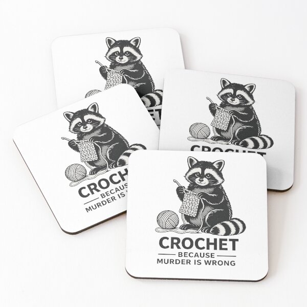 Item preview, Crochet Because Murder Is Wrong Raccoon T-Shirt | Funny Crochet Raccoon Gift designed and sold by Sandy's Cheeky Studio.