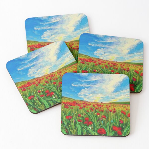 Item preview, Impressionist Red Poppy Field under Blue Sky Oil Painting designed and sold by Atlasoloji.