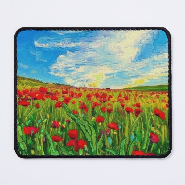 Item preview, Impressionist Red Poppy Field under Blue Sky Oil Painting designed and sold by Atlasoloji.